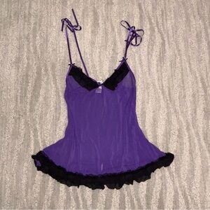 Baci Lingerie Purple Mesh Babydoll Top Tie Strap Ruffle Fairy Women’s One Size